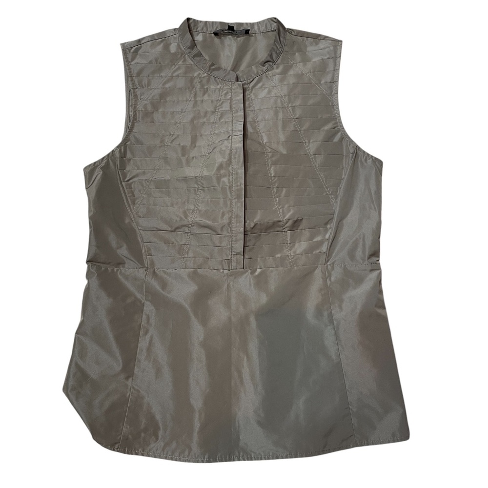 Lafayette 148 Medium 100% Polyester Side Zip Taupe Size 8 Pleated Front‎ Blouse